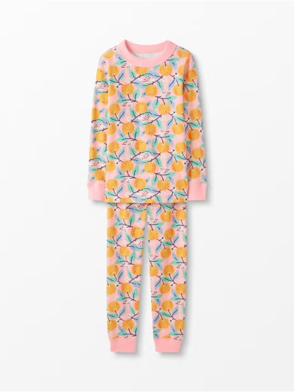 Kids Hanna Andersson Long John Pink Citrus Print Pajama Set - 10